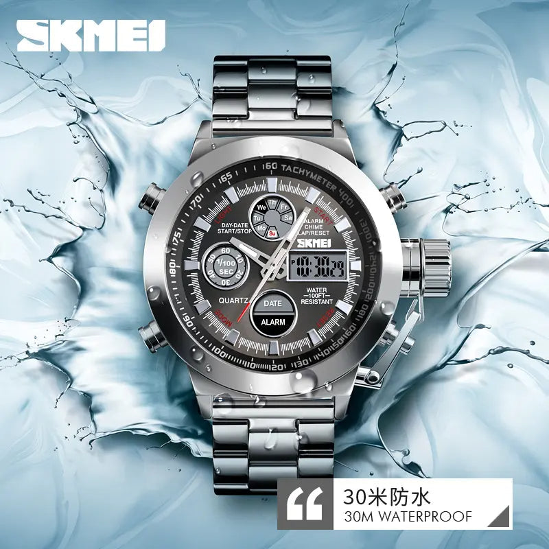Skmei special design watch dual time steel digital&quartz watch