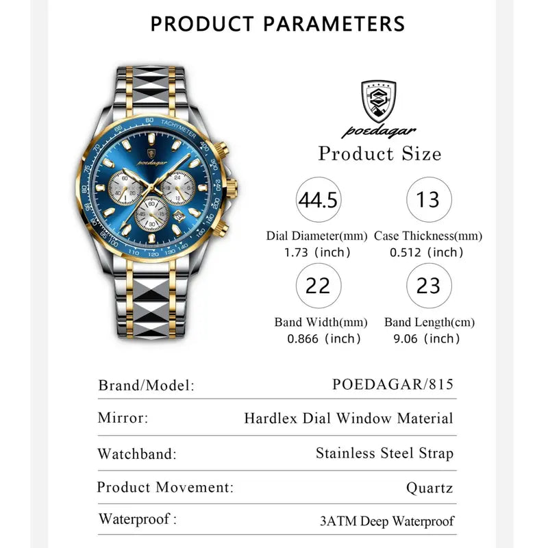 POEDAGAR Men's Casual Quartz Wristwatch