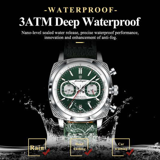 Poedagar Leather Strap Chronograph Men Watch