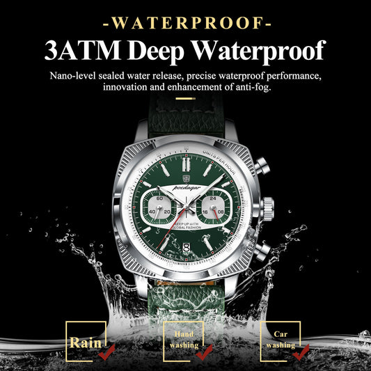 Poedagar Leather Strap Chronograph Men Watch