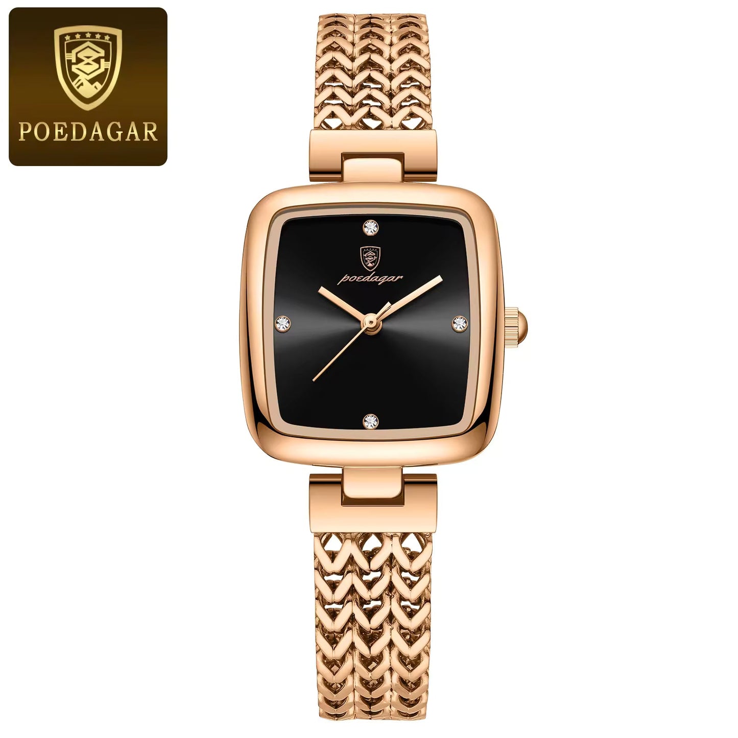 Poedagar Luxury Diamond Rose Gold Ladies WristWatch