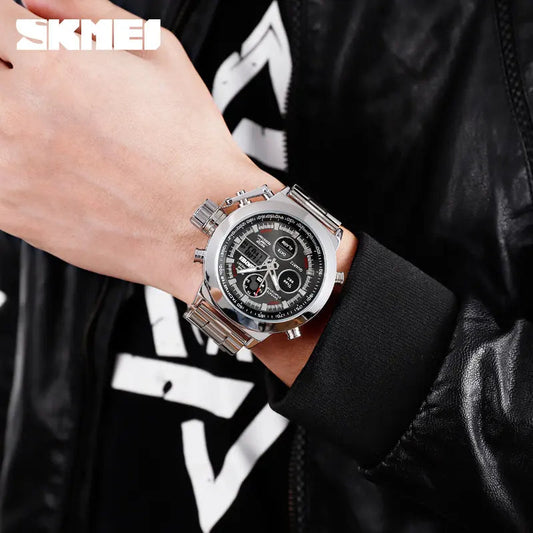 Skmei special design watch dual time steel digital&quartz watch