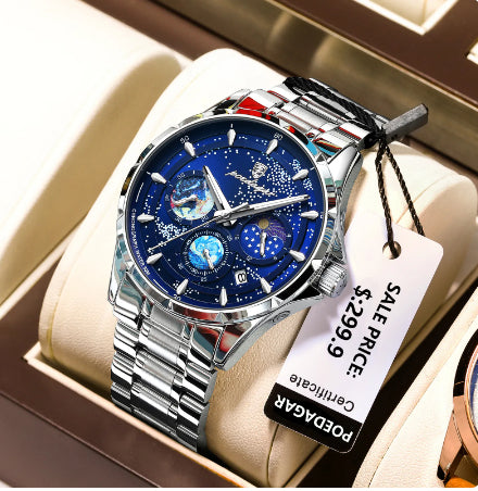 POEDAGAR Luxury Starry Sky Quartz Mens Watch