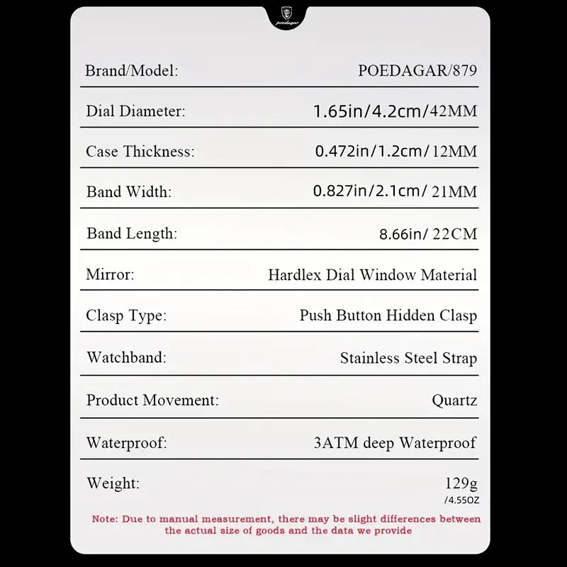POEDAGAR Sports Series Stainless Steel Mens's Watch