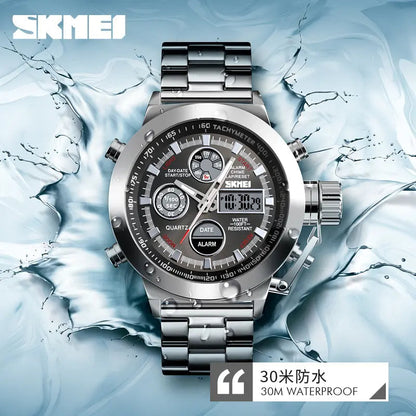 Skmei special design watch dual time steel digital&quartz watch