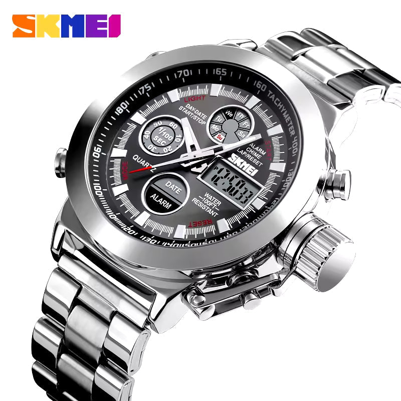 Skmei special design watch dual time steel digital&quartz watch