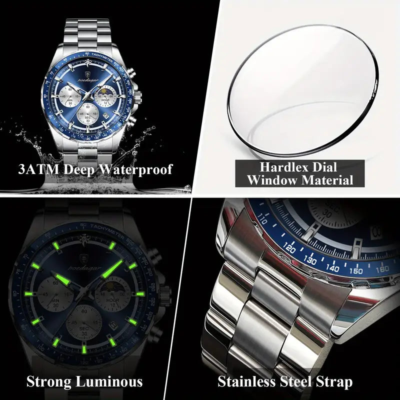 POEDAGAR Sports Series Stainless Steel Mens's Watch