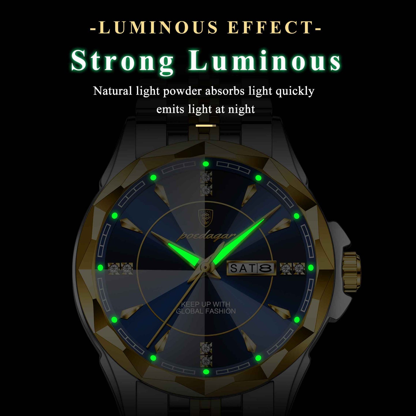 Poedagar Diamond Dial Calendar Display Men Wristwatch