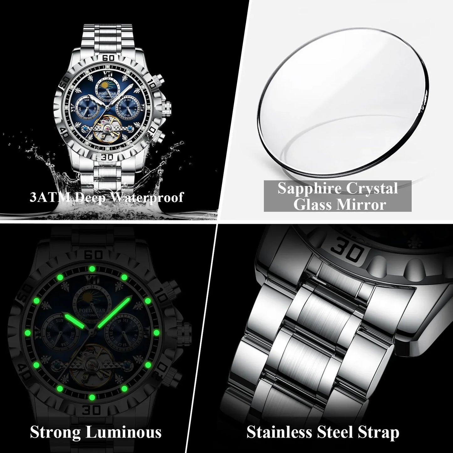 POEDAGAR  Automatic Chronograph Men Watch