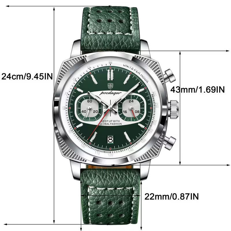 Poedagar Leather Strap Chronograph Men Watch