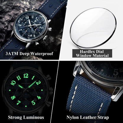 Poedagar Luxury Nylon Leather Straps watch