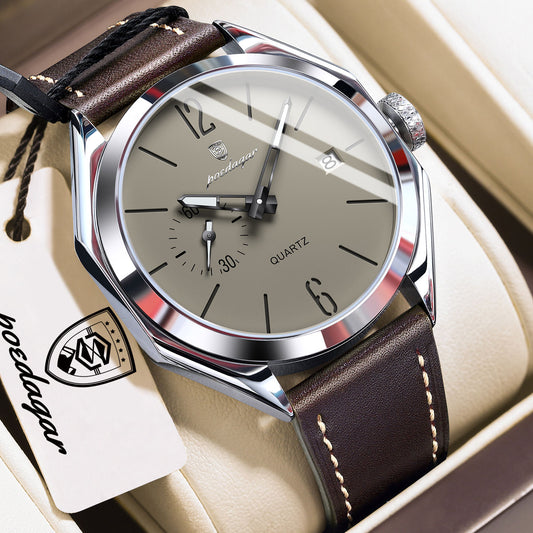 Poedagar Luxury Dial Leather Strap Watch