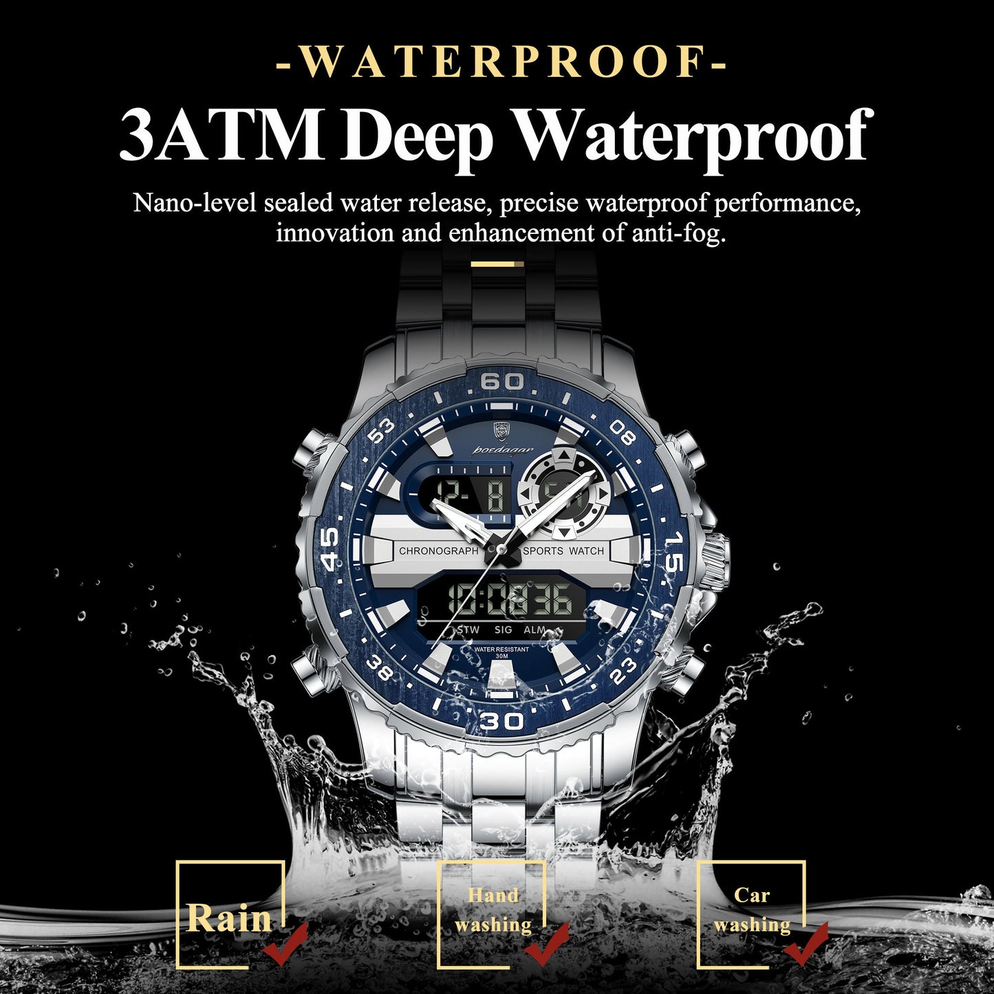 Poedagar Multifunctionality Water Resistant Mens Watch