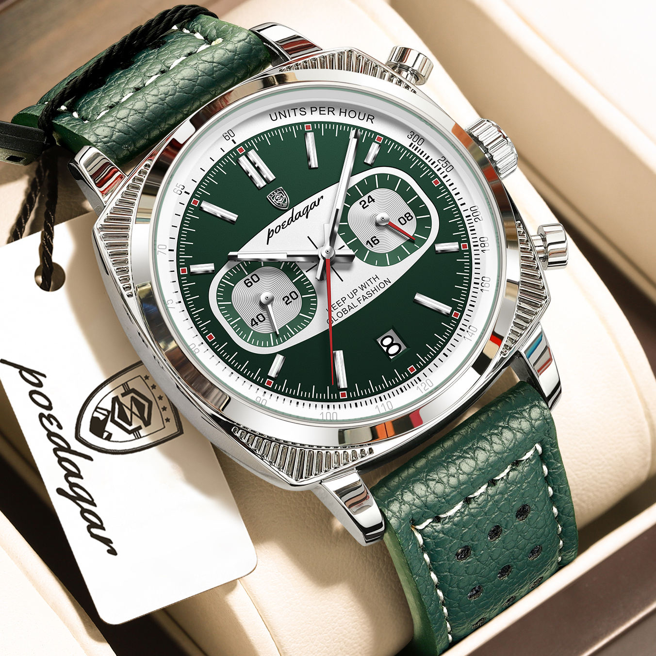 Poedagar Leather Strap Chronograph Men Watch