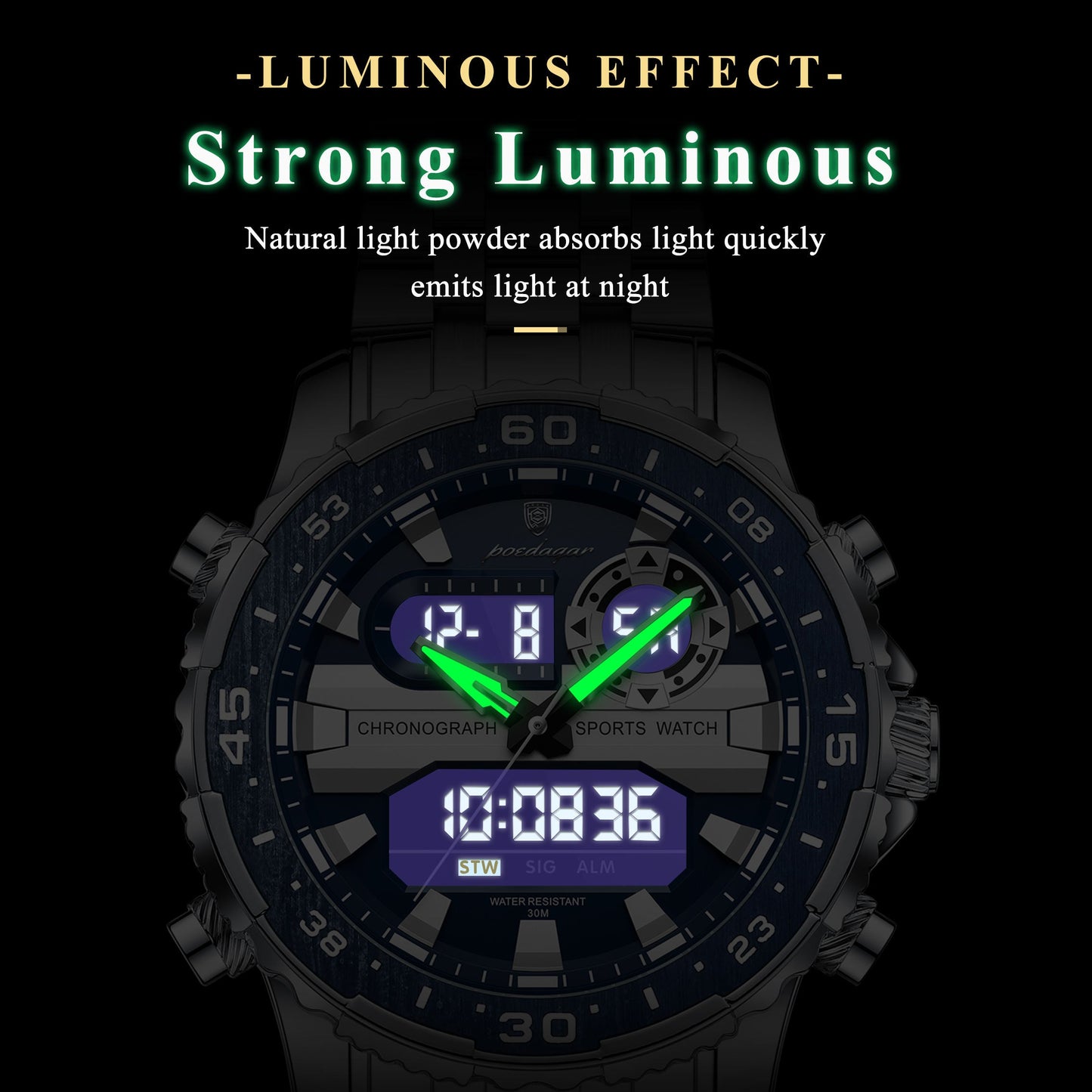 Poedagar Multifunctionality Water Resistant Mens Watch