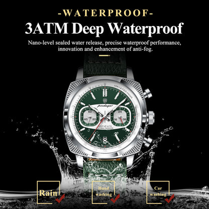 Poedagar Leather Strap Chronograph Men Watch
