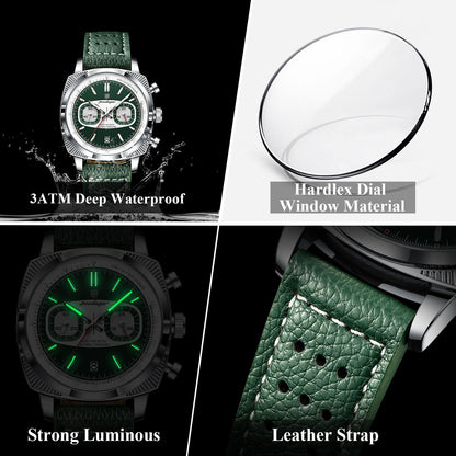 Poedagar Leather Strap Chronograph Men Watch
