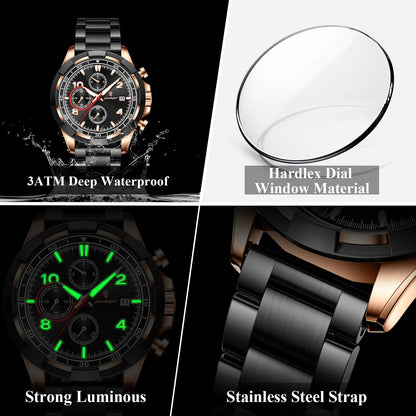 POEDAGAR Luxury Stainless Steel Men's Watch