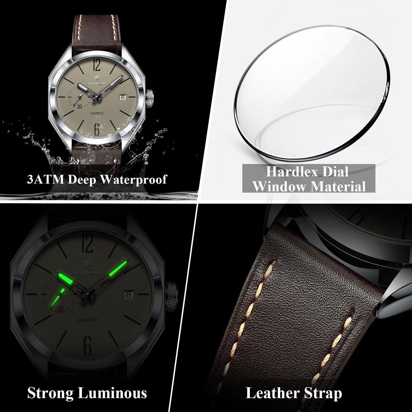 Poedagar Luxury Dial Leather Strap Watch