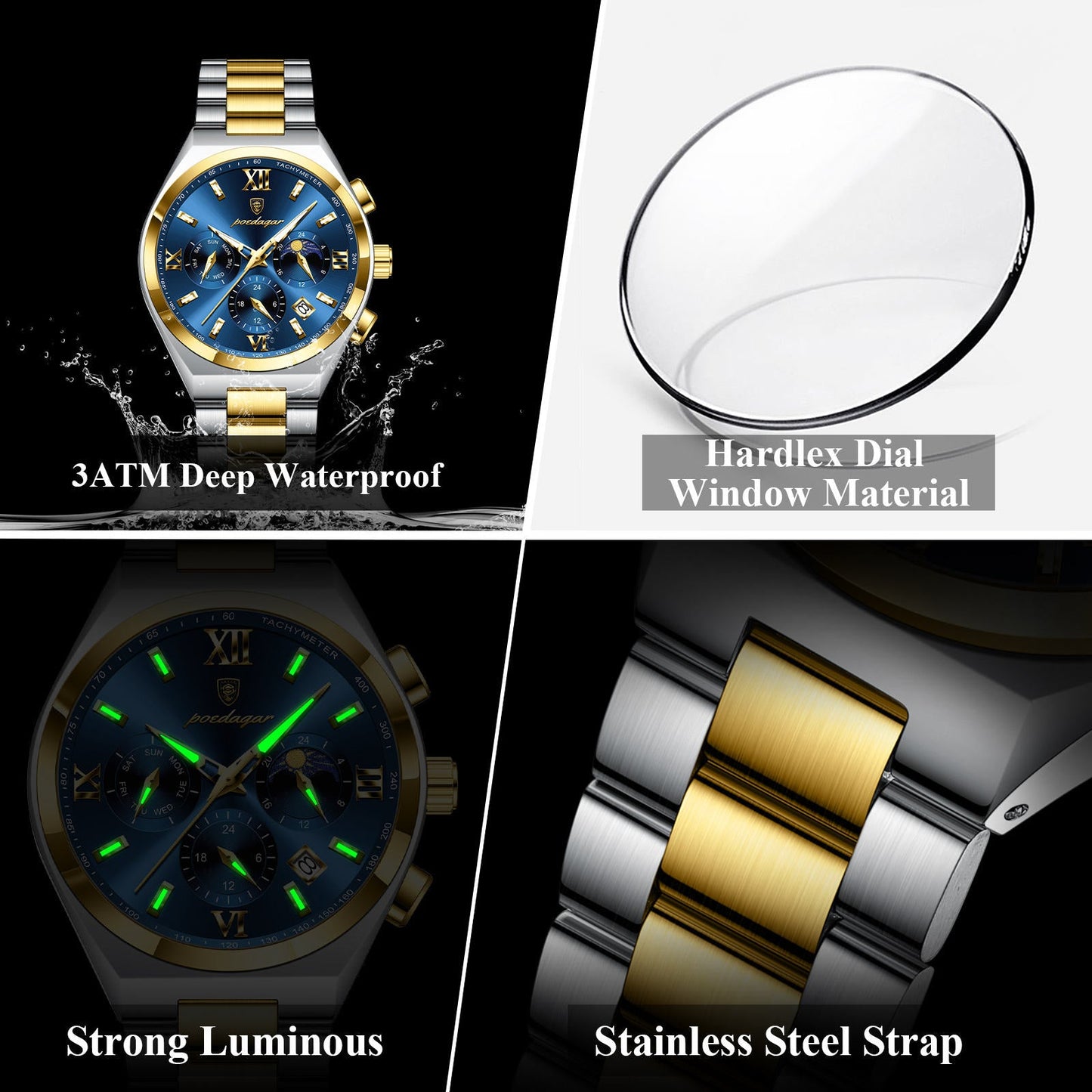 Poedagar Chronograph Watch for Men
