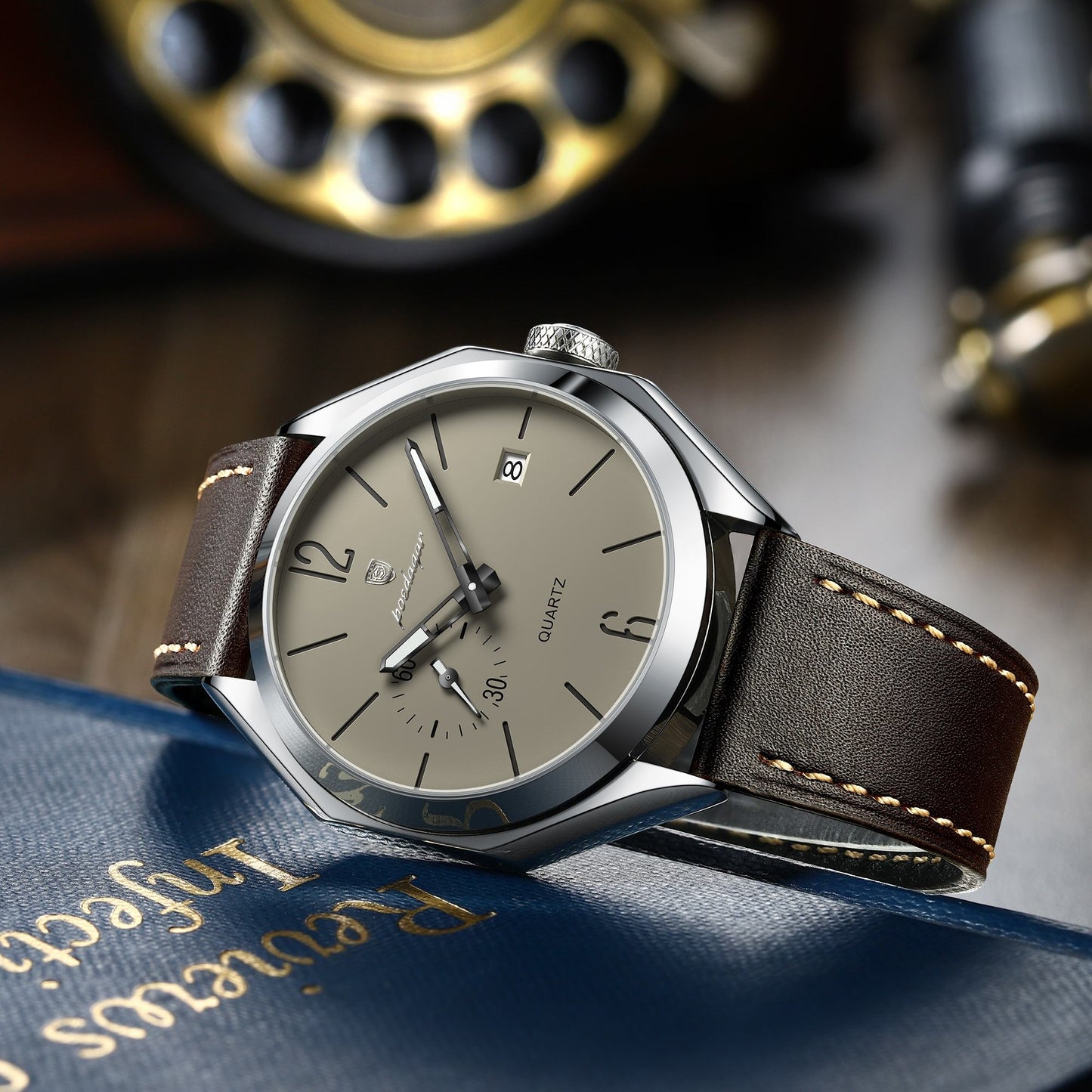 Poedagar Luxury Dial Leather Strap Watch