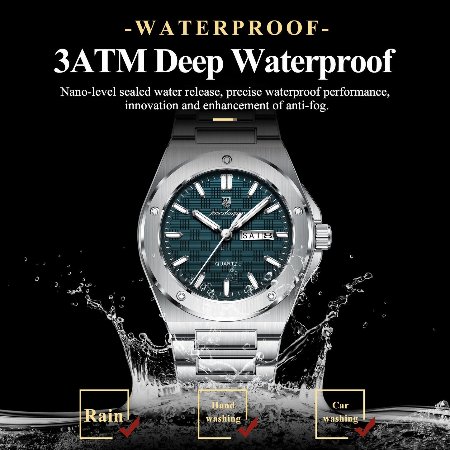 Poedagar Stainless Steel Men Watch