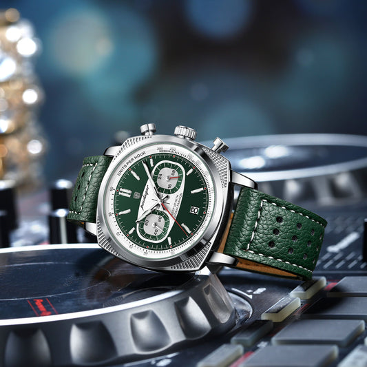 Poedagar Leather Strap Chronograph Men Watch