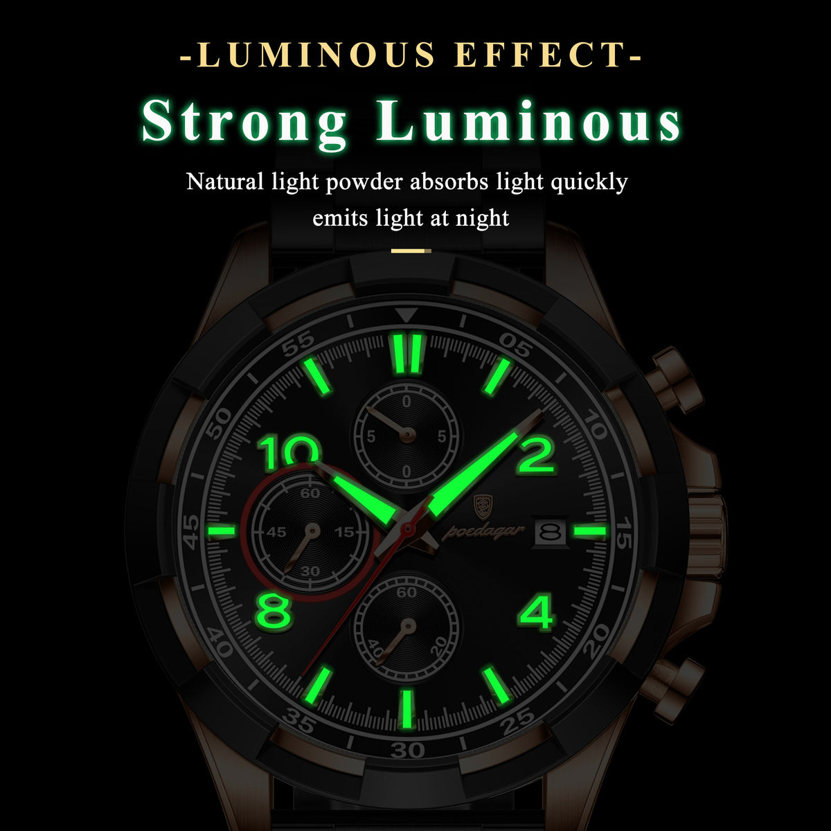 POEDAGAR Luxury Stainless Steel Men's Watch