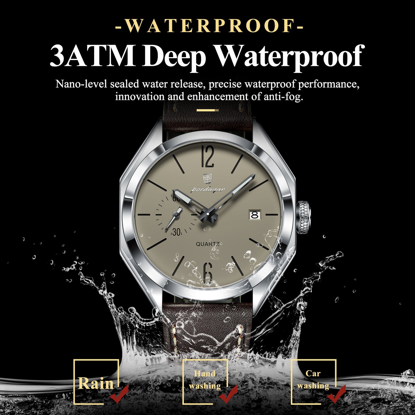 Poedagar Luxury Dial Leather Strap Watch