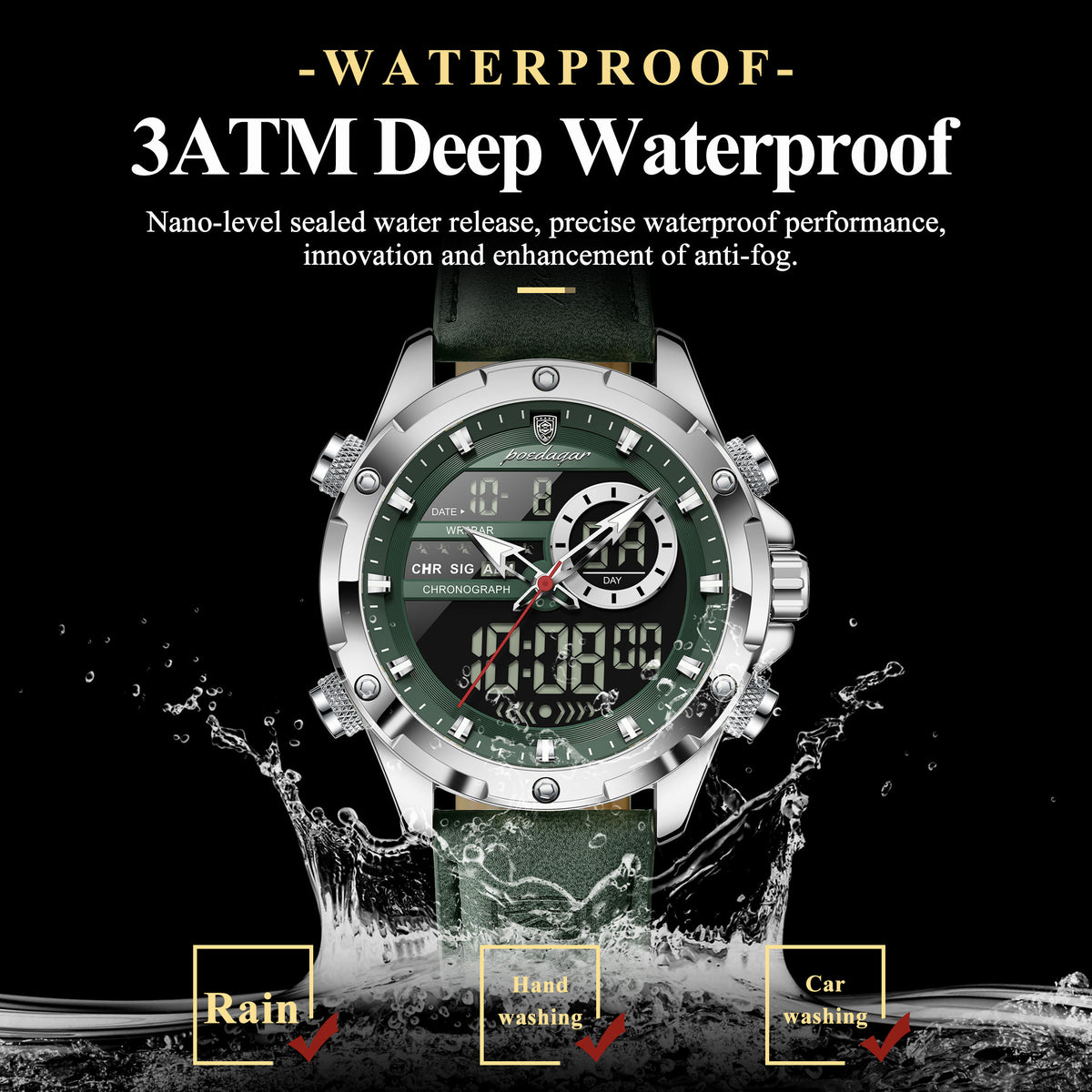 Poedagar E129  Luxury Leather Strap Watch
