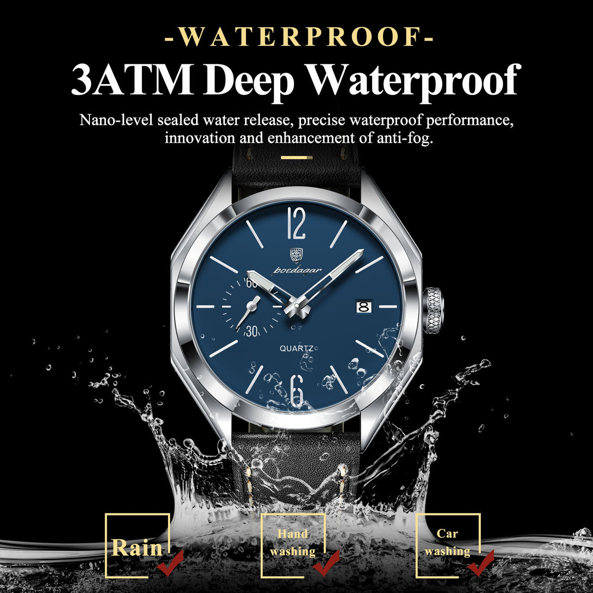Poedagar 689 Luxury Leather Strap Watch