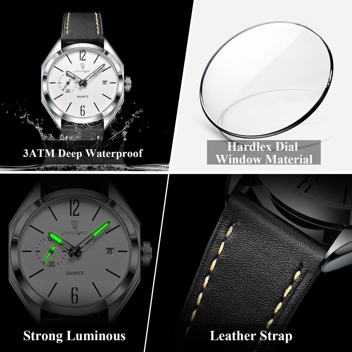 Poedagar 689 Luxury Leather Strap Watch