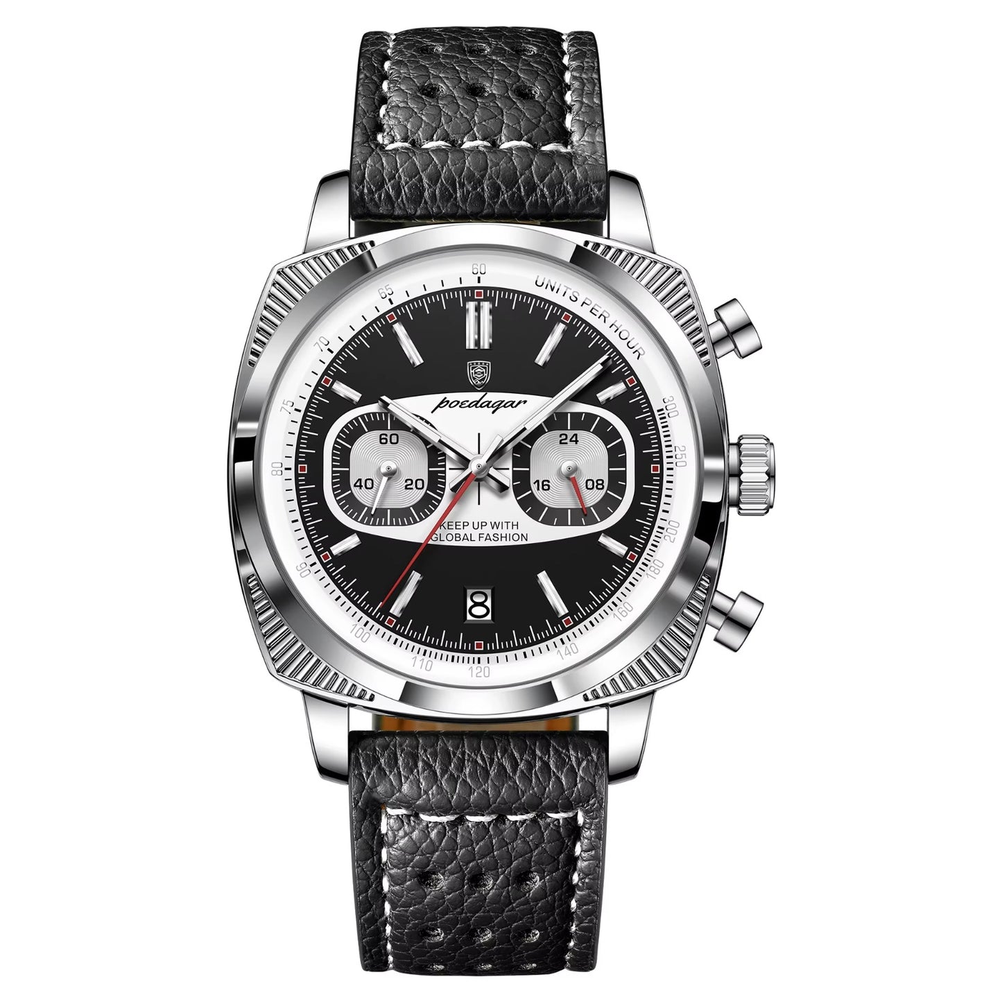 Poedagar Leather Strap Chronograph Men Watch