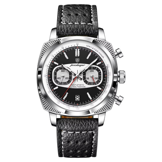 Poedagar Leather Strap Chronograph Men Watch