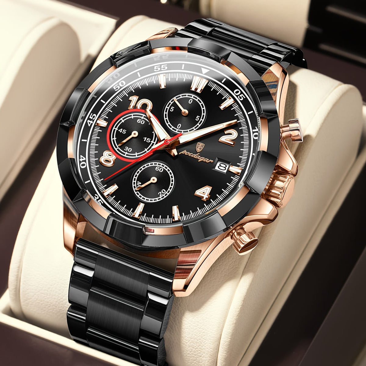 POEDAGAR Luxury Stainless Steel Men's Watch