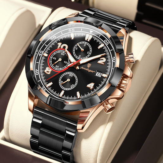 POEDAGAR Luxury Stainless Steel Men's Watch