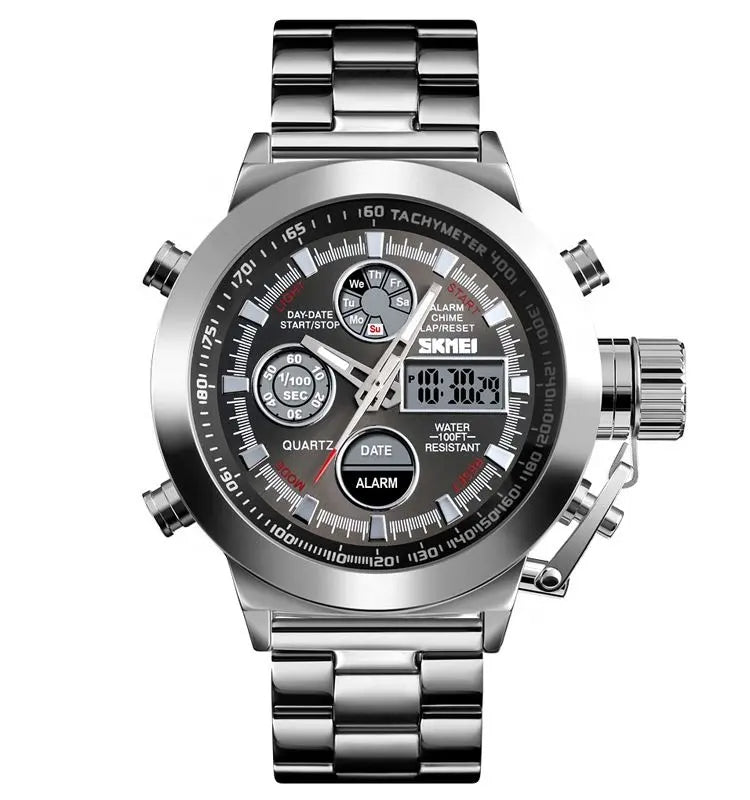 Skmei special design watch dual time steel digital&quartz watch