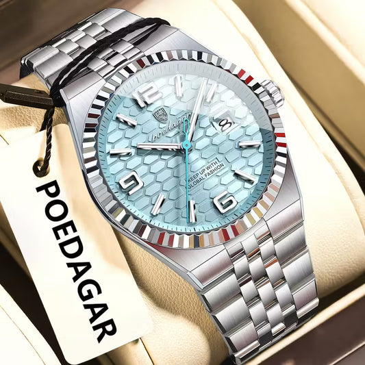 Poedagar Men Stainless Steel Wristwatch