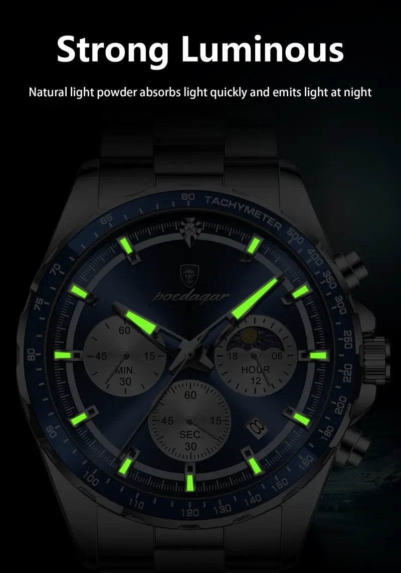 POEDAGAR Sports Series Stainless Steel Mens's Watch