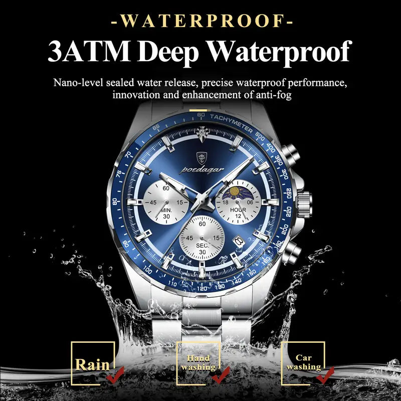 POEDAGAR Sports Series Stainless Steel Mens's Watch