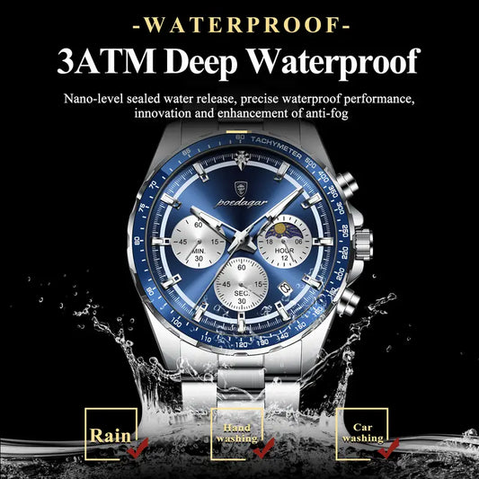 POEDAGAR Sports Series Stainless Steel Mens's Watch