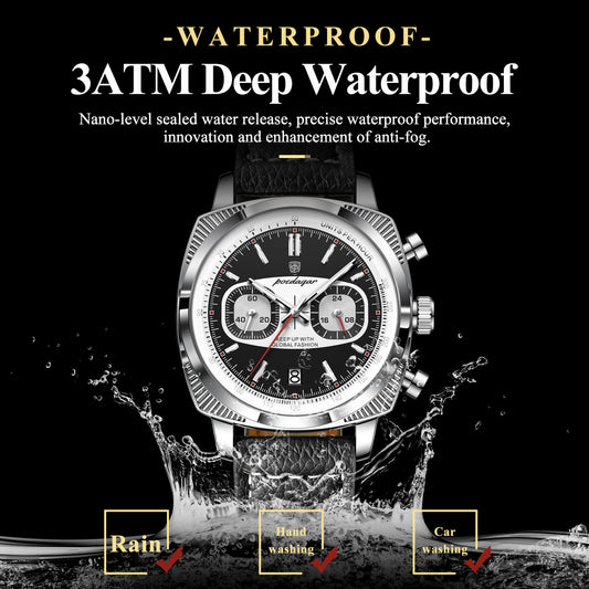 Poedagar Leather Strap Chronograph Men Watch